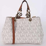 Michael Kors Cynthia Medium MK Signature Satchel Vanilla