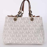 Michael Kors Cynthia Medium MK Signature Satchel Vanilla