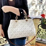 Michael Kors Cynthia Medium MK Signature Satchel Vanilla