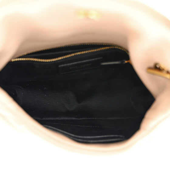 Saint Laurent  Lambskin Quilted Toy Loulou Puffer Monogram Chain Satchel Dark Beige