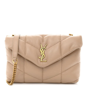 Saint Laurent  Lambskin Quilted Toy Loulou Puffer Monogram Chain Satchel Dark Beige