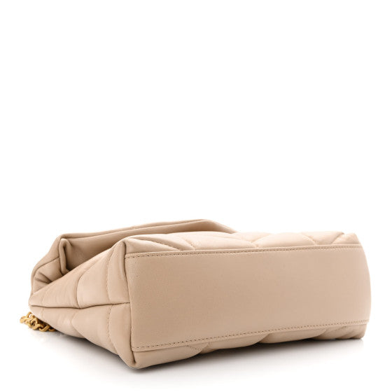 Saint Laurent  Lambskin Quilted Toy Loulou Puffer Monogram Chain Satchel Dark Beige