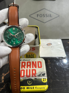 Fossil Neutra Brown Leather Strap Green Dial Chronograph Quartz Watch for Gents - FS5735