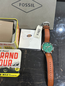 Fossil Neutra Brown Leather Strap Green Dial Chronograph Quartz Watch for Gents - FS5735