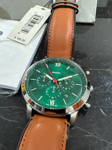 Fossil Neutra Brown Leather Strap Green Dial Chronograph Quartz Watch for Gents - FS5735
