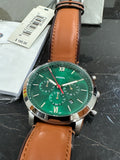 Fossil Neutra Brown Leather Strap Green Dial Chronograph Quartz Watch for Gents - FS5735