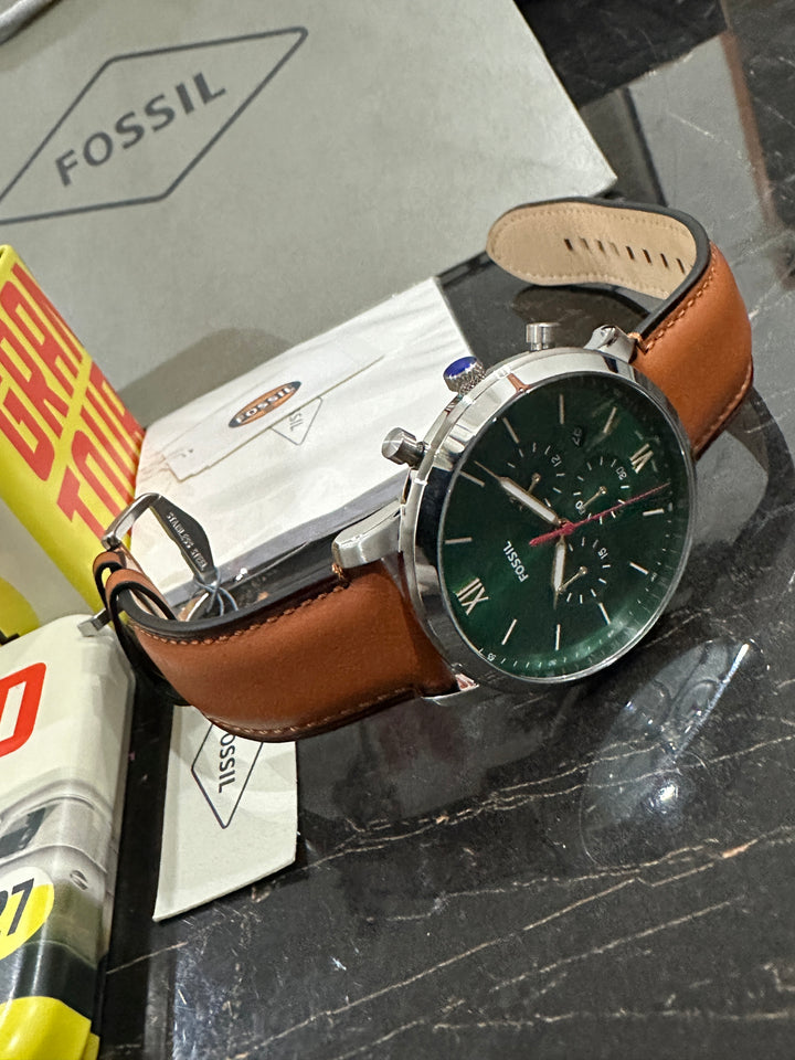 Fossil Neutra Brown Leather Strap Green Dial Chronograph Quartz Watch for Gents - FS5735
