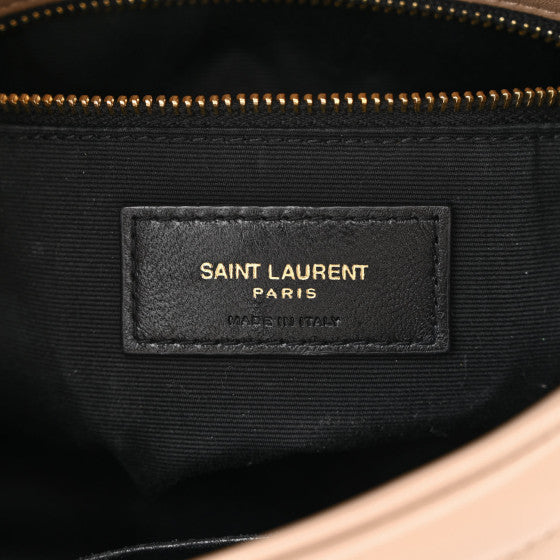 Saint Laurent  Lambskin Quilted Toy Loulou Puffer Monogram Chain Satchel Dark Beige