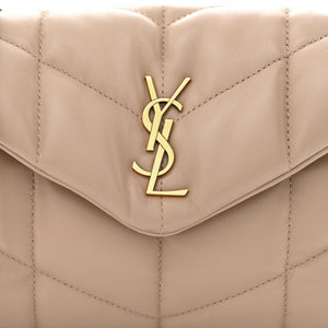 Saint Laurent  Lambskin Quilted Toy Loulou Puffer Monogram Chain Satchel Dark Beige