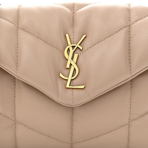 Saint Laurent  Lambskin Quilted Toy Loulou Puffer Monogram Chain Satchel Dark Beige