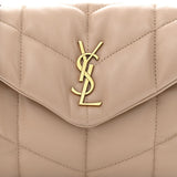 Saint Laurent  Lambskin Quilted Toy Loulou Puffer Monogram Chain Satchel Dark Beige